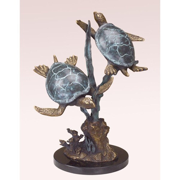 Sea Turtle Duet with Sea grass Sculpture Museum Quality Marble Base